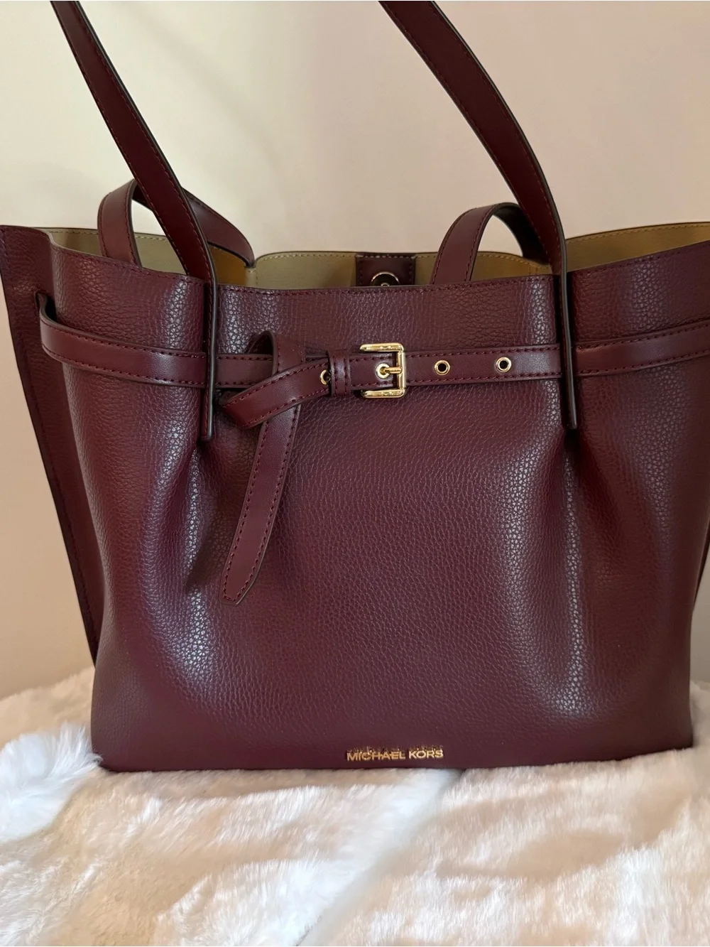 Michael Kors Wine Leather Tote with Gold Hardware